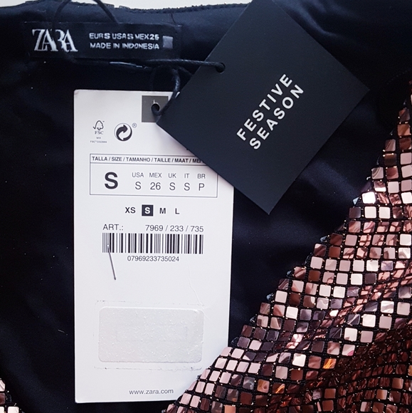 ZARA Metallic Rose Gold Ruched Mini Dress - Picture 11 of 13